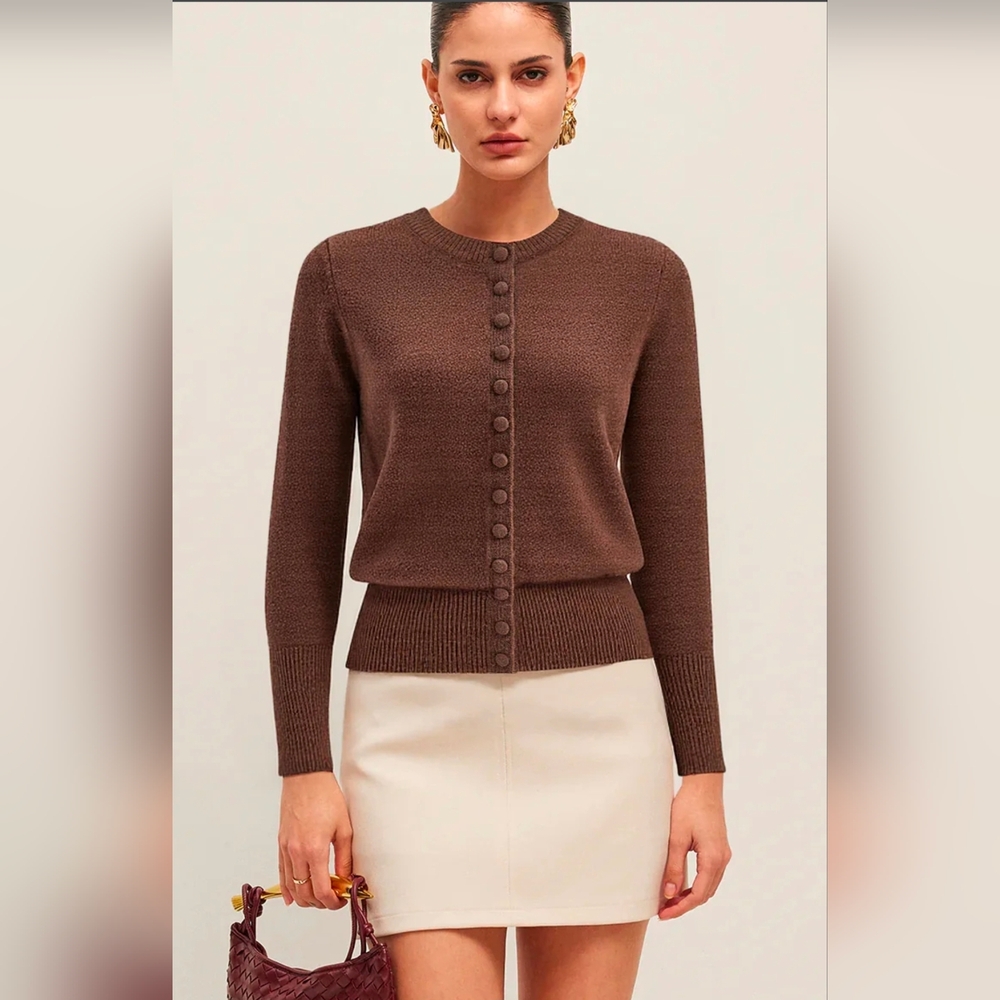 Commense Brown Button-Front Knit Cardigan Sweater